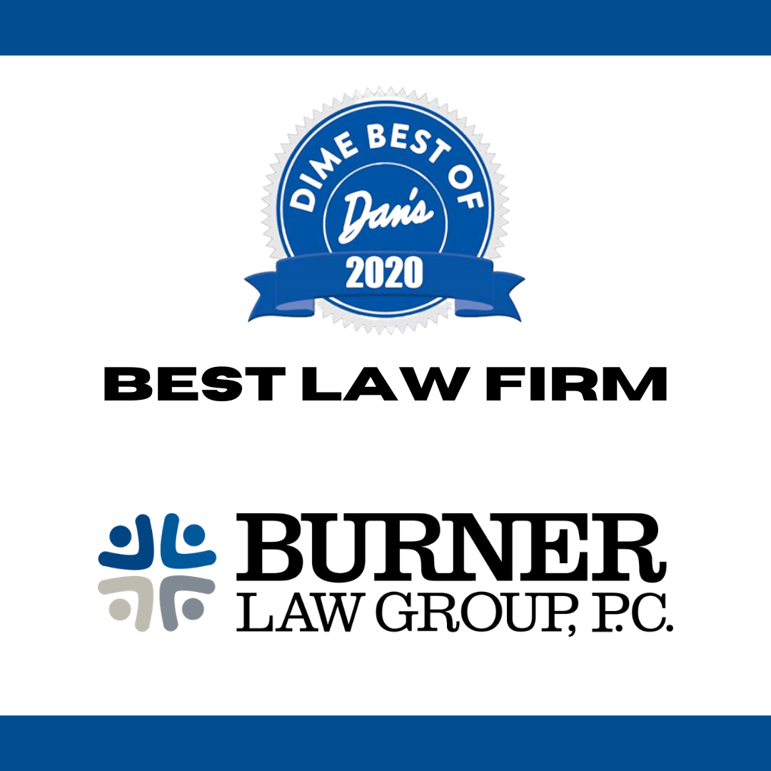"Best Law Firm" typography between Dan's Dime Best of 2020 logo and Burner Law Group logo